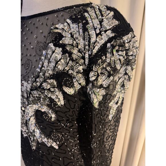 Vintage Silk Laurence Kazar Silk Art Deco Goddess Energy Beaded Party Dress - Picture 7 of 16